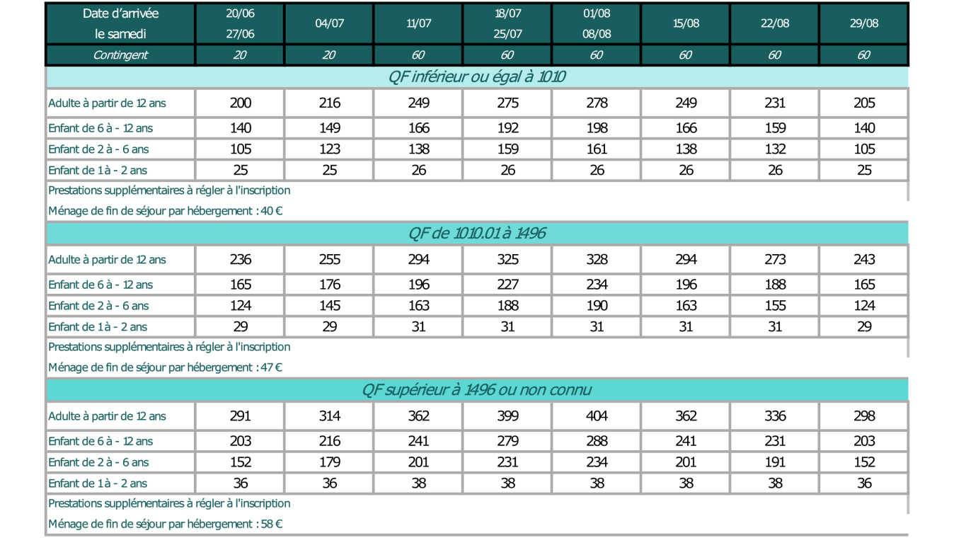 Tarifs Prix réduit C.G.O.S Mesquer