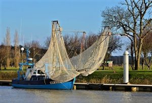 Le ‘’Mayflowers’’ équipé de ses filets de pêche, port de Mortagne-sur-Gironde